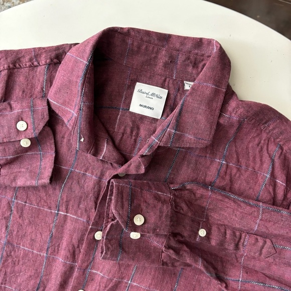 Baird McNutt Men’s Linen Murano Button Down Shirt Size Large Burgundy - Picture 4 of 8